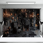 Aperturee - Skull Black Chair Candle Halloween Photo Backdrop